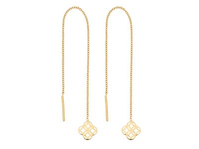 Orecchini Rotondi Pendenti A Catenaforat Da 80 Mm, Motivo A Cerchi I Ntrecciati, 10 Cm, Oro Giallo 18 Ca