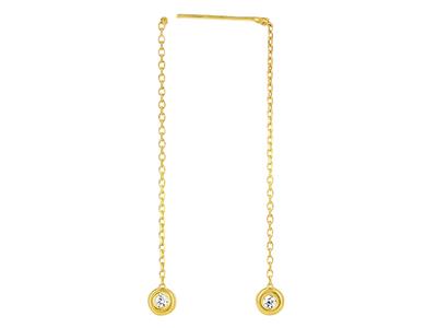 Orecchini, Catena Forçat Di 4 Cm E Cabochon Di Ossido Di Zirconio Di 2 Mm, Oro Giallo 18 Ct.