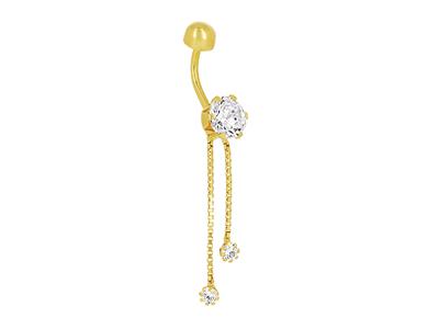 Piercing All'ombelico Curvo 10 MM Con Ossido Di Zirconio 6 Mm, Catene E Sfere, Oro Giallo 18 Ct. - Immagine Standard - 1