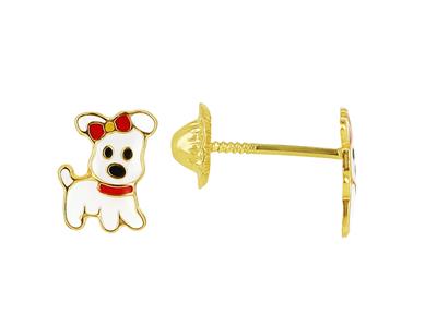 Orecchini Bambino Cucciolo Smalto Bianco E Rosso, Oro Giallo 18 Carati - Immagine Standard - 1