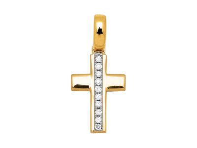 Ciondolo Croce Su Anello Passante, Diamanti Da 0,05 Ct, Oro Giallo 18 Carati