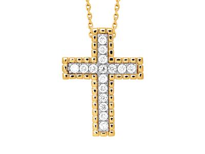 Pendente A Croce Con Catena Esterna Di Perle, Diamanti 0,23 Carati, Oro Giallo 18 Ct. - Immagine Standard - 1