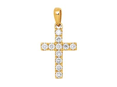 Ciondolo Croce, Diamanti Da 0,17 Ct, Oro Giallo 18 Carati