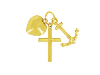 Ciondolo Cuorecroceancora Con 3 Simboli, 15 Mm, Oro Giallo 18k