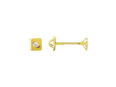 Orecchini, Quadrati 3,50 Mm, Con Ossido Di Zirconio, Oro Giallo 18 Ct.