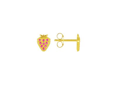 Orecchini A Fragola 6 MM Con Ossidi Di Zirconio Rosso, Oro Giallo 18 Ct. - Immagine Standard - 1
