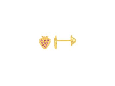 Orecchini Fragola 6 Mm, Ossidi Di Zirconio Rosso, Oro Giallo 18 Ct. - Immagine Standard - 1