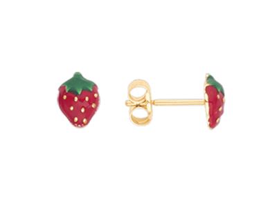 Orecchini Fragola Smaltata 6 Mm, Oro Giallo 18 Ct. - Immagine Standard - 1