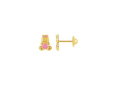 Orecchini Orso 7 MM Smalto Rosa, Oro Giallo 18 Carati - Immagine Standard - 1