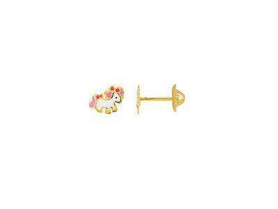 Orecchini Pony Smalto Bianco E Rosa 4 Mm, Oro Giallo 18 Carati - Immagine Standard - 1