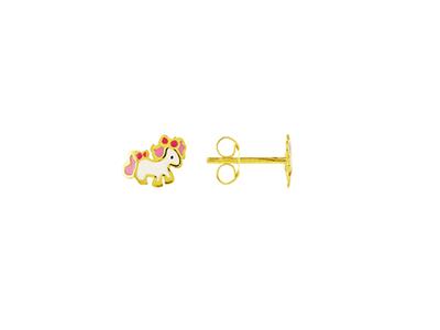 Orecchini Pony Smalto Bianco E Rosa, 4 Mm, Oro Giallo 18 Carati