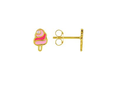 Orecchini Smalto Rosa E Bianco, 7 Mm, Oro Giallo 18 Carati