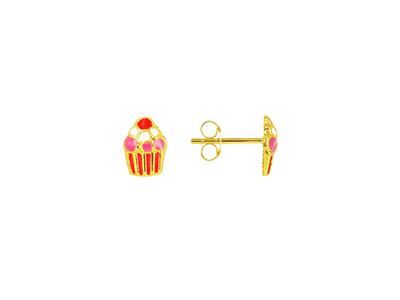 Orecchini Cupcake Smaltati 7 Mm, Oro Giallo 18 Carati