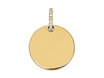 Ciondolo Gettone Con Diamante Da 0,04 Ct, Oro Giallo 18 Kt