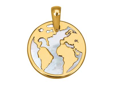 Ciondolo A Forma Di Mappa Del Mondo Da 15 MM Con Madreperla, Oro Giallo 18 Carati - Immagine Standard - 1