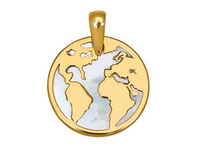 Ciondolo Mappa Del Mondo 15 MM Con Madreperla, Oro Giallo 18 Carati