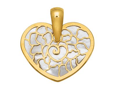 Ciondolo Cuore 15 Mm, Madreperla, Oro Giallo 18 Carati