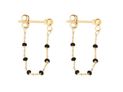 Orecchini Con Palline Nere Su Catena Rivestita Di 20 Mm, Oro Giallo 18 Ct. - Immagine Standard - 1