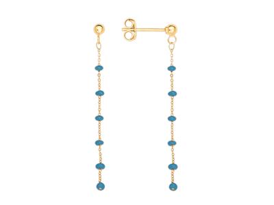 Orecchini Palline Blu Su Catena 40 Mm, Oro Giallo 18 Carati
