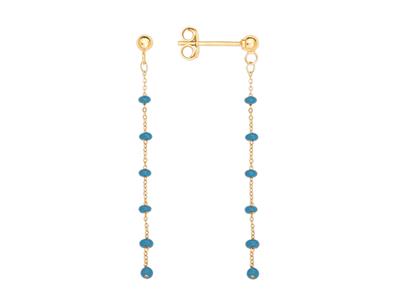 Orecchini Palline Blu Su Catena 40 Mm, Oro Giallo 18 Carati