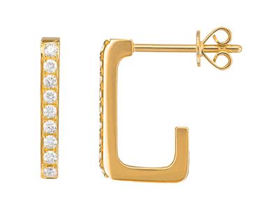 Orecchini A Cerchio Rettangolari, Diamanti Da 0,22 Ct, Altezza 15 Mm, Oro Giallo 18 Carati