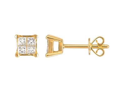 Bo Carrees Diamants Princesse 0,33 Ct Haut. 4mm Or Jaune 18k Poussettes - Immagine Standard - 1