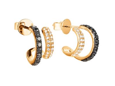 Orecchini A Cerchio A Doppia Fila, Diamanti Bianchi Da 0,11 Ct E Neri Da 0,28 Ct, Diametro Interno 10 Mm,