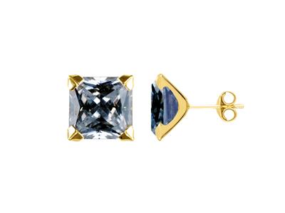 Bo Carree Oxyde De Z. 10mm Serti 4 Griffes Or Jaune 18k Poussettes Pds  Total  4,30g