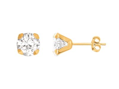 Orecchini Ossido Di Zirconio 5 Mm, Castone 4 Griffe, Oro Giallo 18k