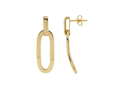 Orecchini Pendenti A Maglia Ovale 28 X 11,5 Mm, Altezza 37 Mm, Tubo Cavo, Oro Giallo 18k