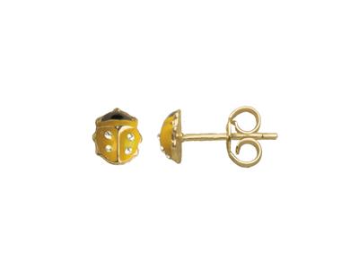 Orecchini Coccinelle 5 Mm, Smalto Giallo E Ossido Di Zirconio, Oro Giallo 18k - Immagine Standard - 1