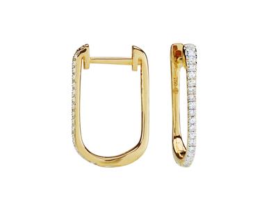 Orecchini A Cerchio Ovali, Altezza 15 Mm, Diamante 0,11 Carati, Oro Giallo 18k