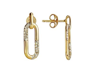 Orecchini A Rettangolo, Altezza 18 Mm, Diamanti 0,13 Carati, Oro Giallo 18 Carati