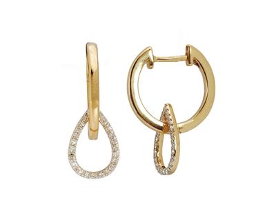 Orecchini, Disegno Gouttes Traforato, Altezza 21 Mm, Diamanti 0,13 Carati, Oro Giallo 18 Carati