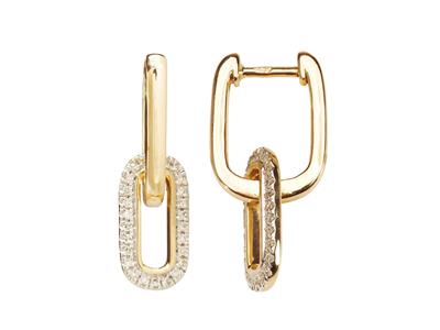 Orecchini Con Motivo A Rettangoli, Altezza 20 Mm, Diamanti 0,15 Carati, Oro Giallo 18 Ct.