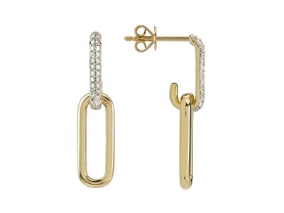 Orecchini Pendenti A Rettangoli Intrecciati, Altezza 20 Mm, Diamanti 0,16 Carati, Oro Giallo 18k