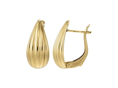 Orecchini Gocce Rigate Cave 10 X 20mm, Oro Giallo 18 Kt