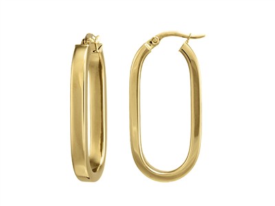 Orecchini A Cerchio Ovali 33 X 17 Mm, Tubo Quadro Cavo 4 Mm, Oro Giallo 18 Kt