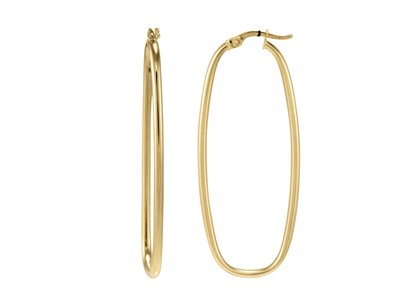 Orecchini A Cerchio Ovali 48 X 20 Mm, Tubo Quadro Cavo 2 Mm, Oro Giallo 18 Kt