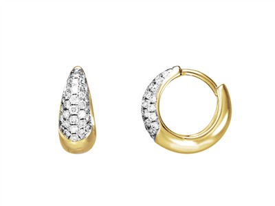 Orecchini A Cerchio Forma Goccia, Diamanti 0,28 Ct, Diametro Interno 7mm, Oro Giallo 18 Kt