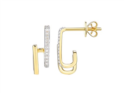 Orecchini Rettangolo, Diamanti 0,06ct, Altezza 14 Mm, Oro Giallo 18 K T