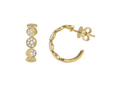 Orecchini A Cerchio 5 Pastiglie 5 Mm, Diamanti 0,19 Ct, Diametro Interno 13 Mm, Oro Giallo 18 Kt