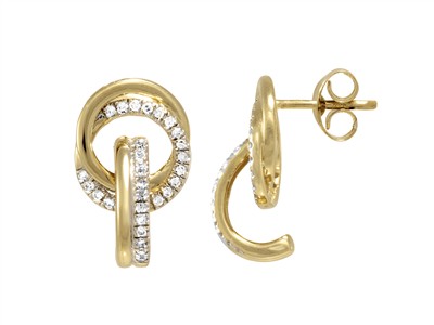 Orecchini Cerchi, Altezza 15 Mm, Diamanti 0,18 Ct, Oro Giallo 18 Kt