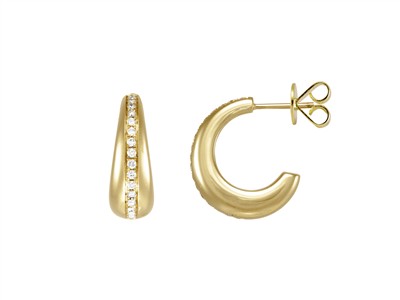 Mezza Creola Cava, Diamanti 0,28 Ct, Altezza 18 Mm, Oro Giallo 18 Kt
