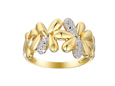 Anello Fiori 1 Mm, Diamanti 0,03 Ct, Oro Giallo 18 Kt, Misura 56 - Immagine Standard - 1