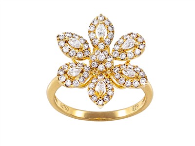Anello Flora 6 Petali 19 Mm, Diamanti 0,72 Ct, Oro Giallo 18 Kt, Misura 56 - Immagine Standard - 1