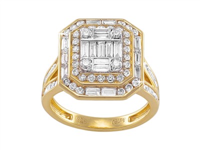 Anello Majestic 17 X 15 Mm, Diamanti Rotondi E Baguette 1,49 Ct, Oro Giallo 18 Kt, Misura 56 - Immagine Standard - 1