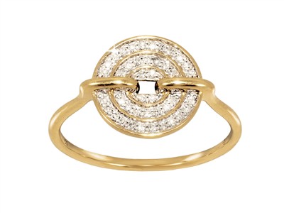 Anello Disco 11 Mm, Diamanti 0,12 Ct, Oro Giallo 18 Kt, Misura 52 - Immagine Standard - 1