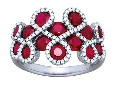 Anello Forma 8, Rubino 2,53 Ct E Diamanti 0,29 Ct, Oro Bianco 18 Kt, Dito 54 - Immagine Standard - 1