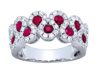 Anello A Forma Di Onda, Rubino Da 0,80 Ct E Diamanti Da 0,72 Ct, Oro Bianco 18 Kt, Misura Del Dito 62 - Immagine Standard - 1